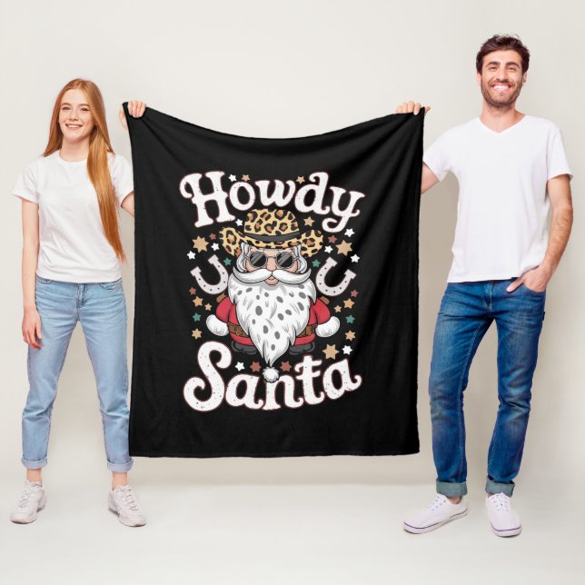 Howdy Santa Western Cowboy Rodeo Christmas Gift Fleece Blanket (In Situ)