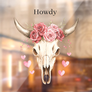 Howdy Skull Pink Roses Hearts