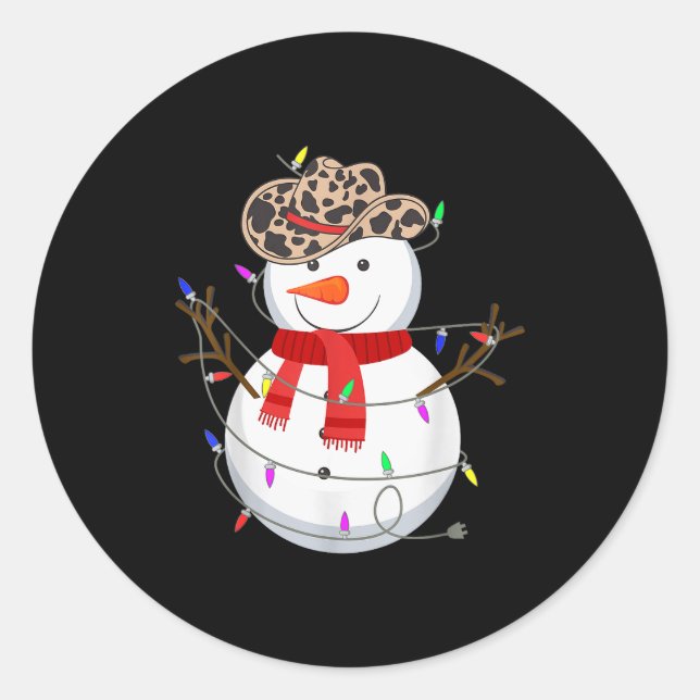 Howdy Snowman Funny Cowboy Hat Western Christmas 2 Classic Round Sticker (Front)