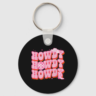 Howdy Southern Western Girl Country Rodeo Pink Cow Key Ring