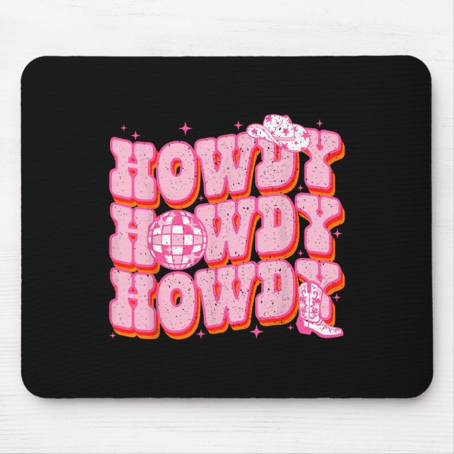 Howdy Southern Western Girl Country Rodeo Pink Cow Mouse Pad (Front)