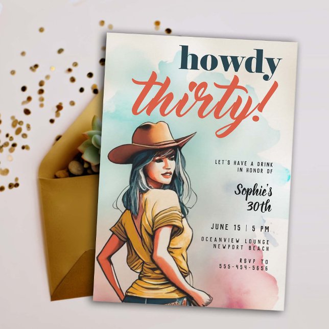 Howdy Thirty Country Western Chic 30th Birthday Invitation (30 birthday invitation for women howdy thirty country western rustic theme elegant fun chic)