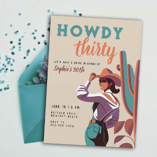 Howdy Thirty Retro Country Western 30th Birthday Invitation