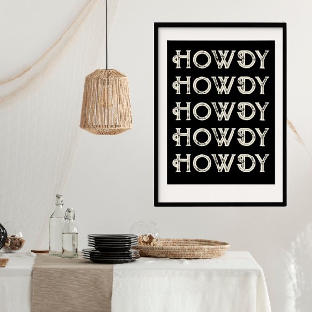 Howdy Typography Western Wall Ranch Cabin Home Poster (howdy typography poster perfect new cabin gift idea for a new ranch owner)