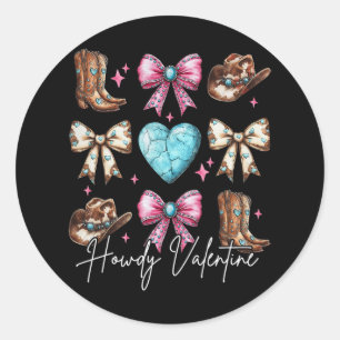 Howdy Valentine Coquette Bow Boots Hats Turquoise  Classic Round Sticker