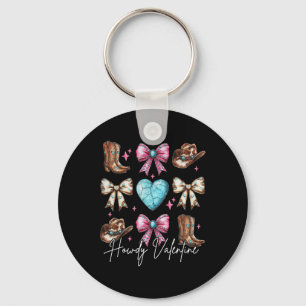 Howdy Valentine Coquette Bow Boots Hats Turquoise Key Ring