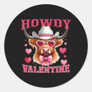 Howdy Valentine Cow Cowboy Valentine’s Day Western Classic Round Sticker