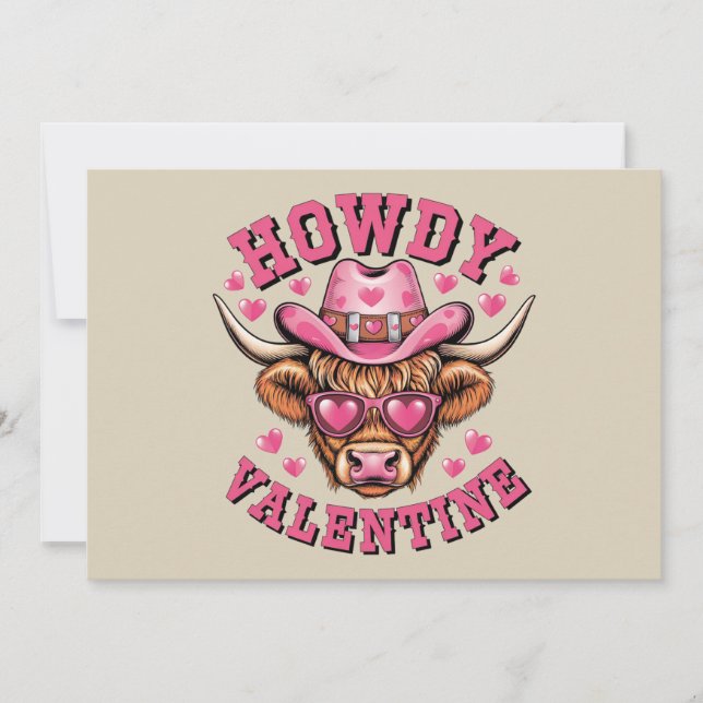 Howdy Valentine Cow Valentines Da&y Coquette Love  Holiday Card (Front)