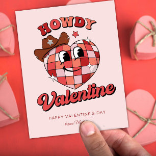 Howdy Valentine Cute Disco Ball Heart Valentine's  Postcard