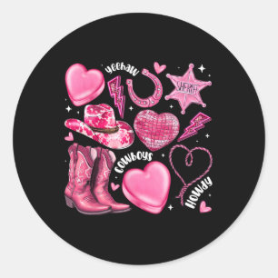 Howdy Valentine Day Western Cowgirl Xoxo Disco Hea Classic Round Sticker