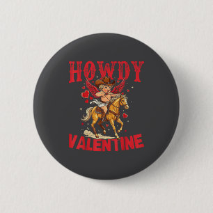 Howdy Valentine Retro Heart Cowboy Hat Western Cow 6 Cm Round Badge