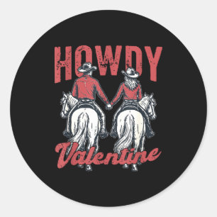Howdy Valentine Retro Western Couple Love  Classic Round Sticker