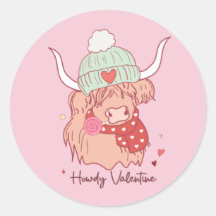 Howdy Valentine, Valentines' Day Highland Cow Classic Round Sticker