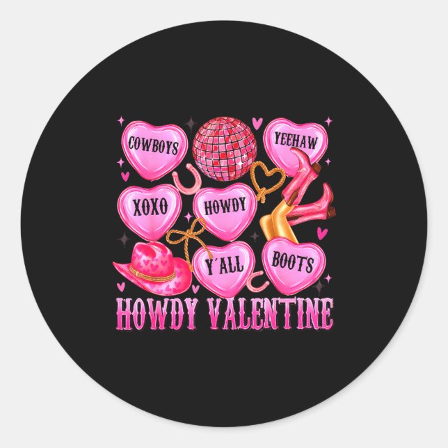 Howdy Valentine Western Cowgirl Hearts Candy Women Classic Round Sticker (Front)