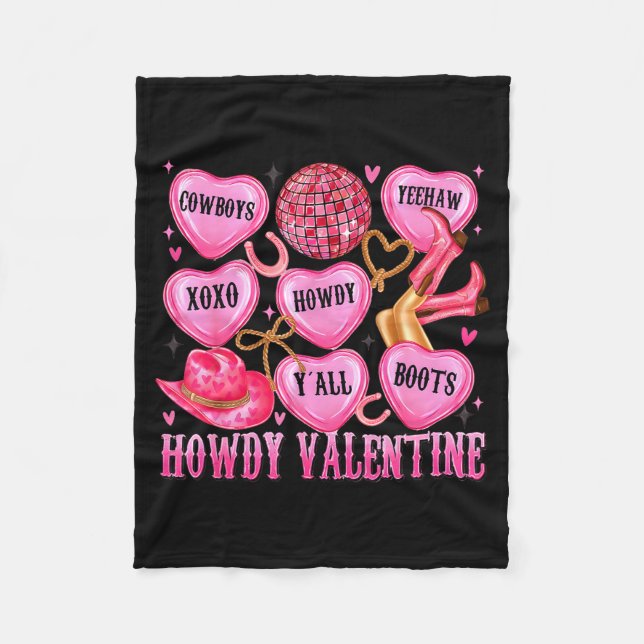 Howdy Valentine Western Cowgirl Hearts Candy Women Fleece Blanket (Front)