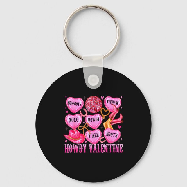 Howdy Valentine Western Cowgirl Hearts Candy Women Key Ring (Front)