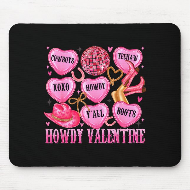 Howdy Valentine Western Cowgirl Hearts Candy Women Mouse Pad (Front)