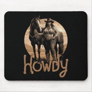 Howdy Western Black Cowgirl African American Woman Mouse Pad