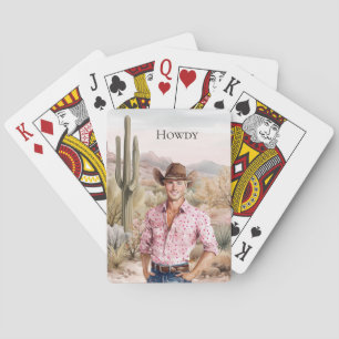 Howdy Western Cowboy in Pink on Horse Playing Cards