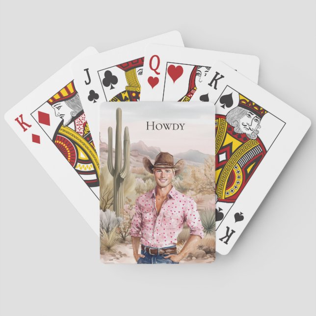 Howdy Western Cowboy in Pink on Horse Playing Cards (Back)