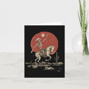 Howdy Western Cowboy Skeleton Riding Horse Vintage Card