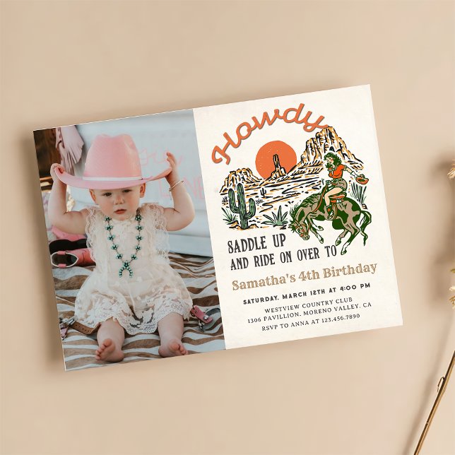 Howdy! Western Rodeo Cowboy Birthday Photo Invitation (Creator Uploaded)