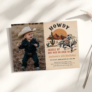 Howdy! Western Rodeo Cowboy Birthday Photo Invitation