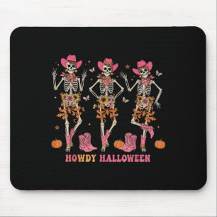 Howdy Western Skeleton Cowgirls Dancing Halloween  Mouse Pad