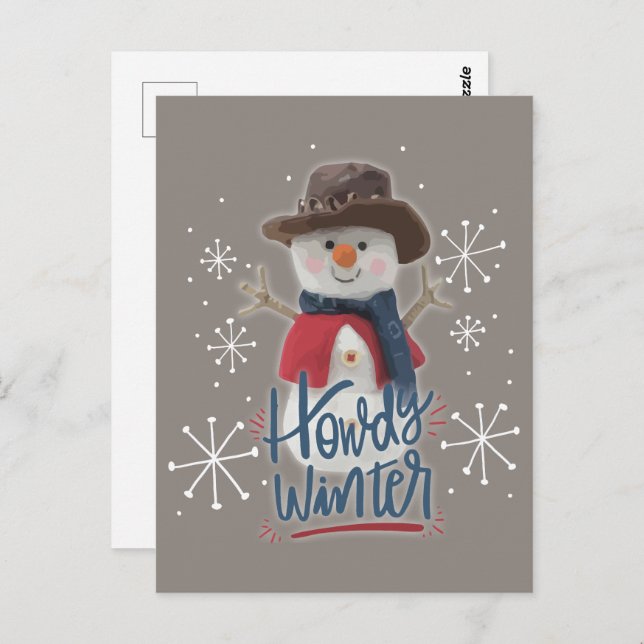 Howdy Winter Cowboy Snowman Postcard (Front/Back)
