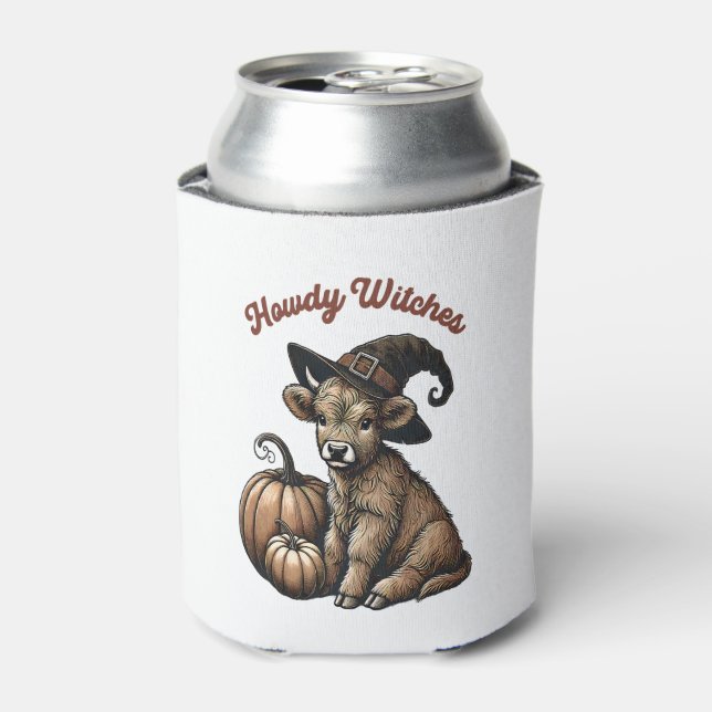 Howdy Witches Halloween Highland Cow Can Cooler (Can Front)