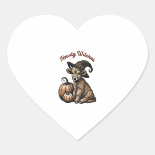 Howdy Witches Halloween Highland Cow Heart Sticker