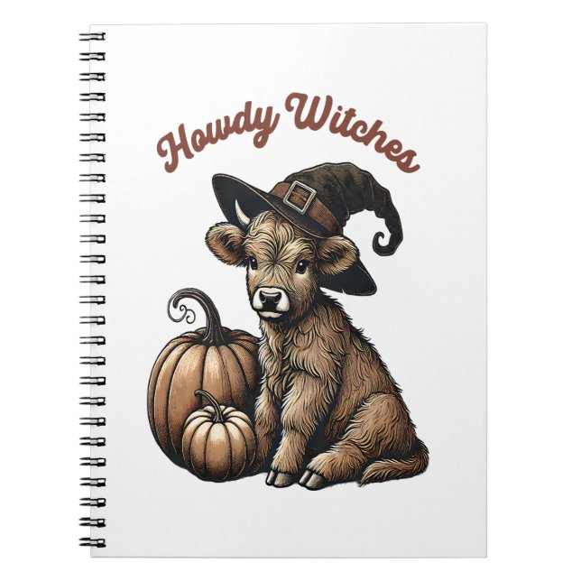 Howdy Witches Halloween Highland Cow Notebook (Front)