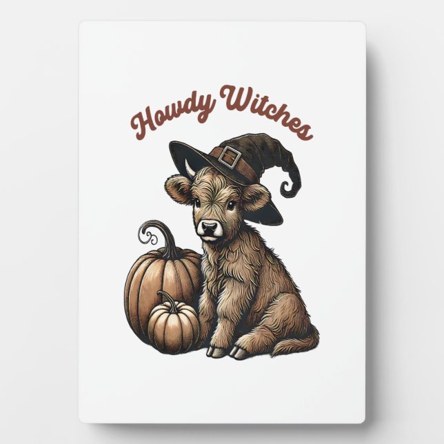 Howdy Witches Halloween Highland Cow Plaque (Front)