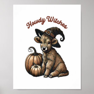 Howdy Witches Halloween Highland Cow Poster