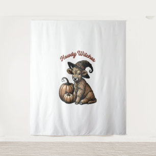 Howdy Witches Halloween Highland Cow Tapestry