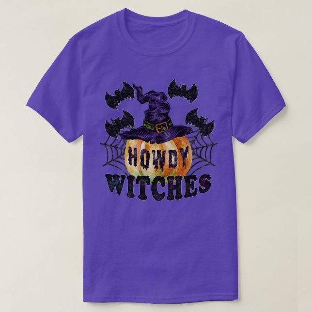 Howdy Witches Happy Halloween Bats Pumpkin Witch H T-Shirt (Design Front)