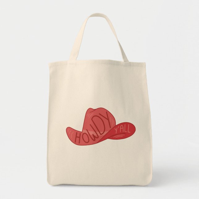 Howdy Y'all Cowboy/Cowgirl Hat Pink Artwork Tote Bag (Front)