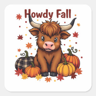 Howdy Y'all Fall Autumn Moo Cow Dairy Pumpkin Square Sticker