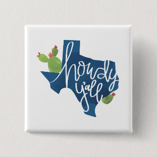 Howdy Y'all Texas Texan Blue Bonnet Cactus 15 Cm Square Badge
