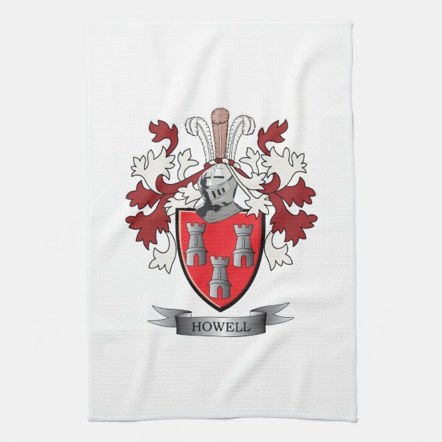 Howell Family Crest Coat of Arms Tea Towel (Vertical)