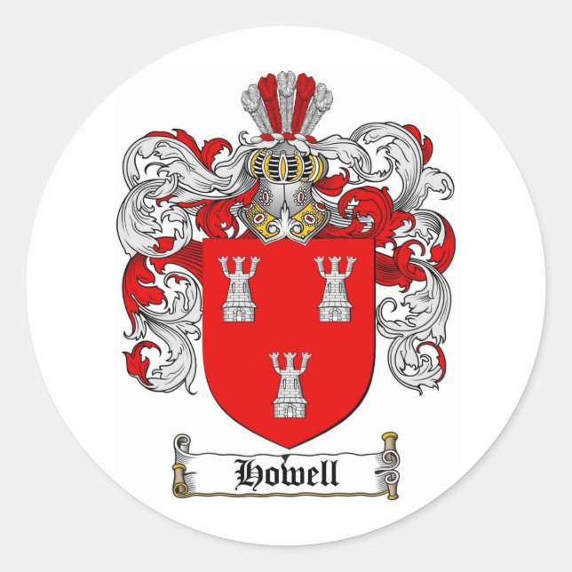 HOWELL FAMILY CREST -  HOWELL COAT OF ARMS CLASSIC ROUND STICKER (Front)