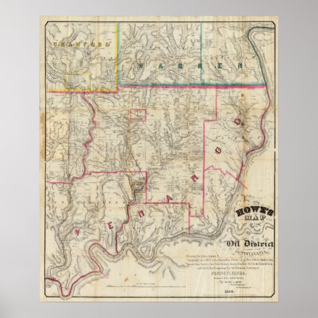 Howe's Map of The Oil District of Pennsylvania Poster (Front)