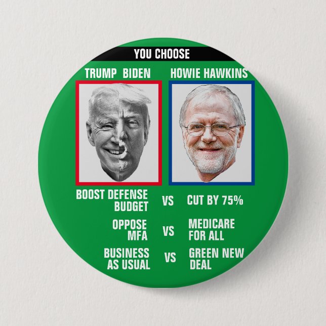 Howie Hawkins for President 2020 7.5 Cm Round Badge (Front)