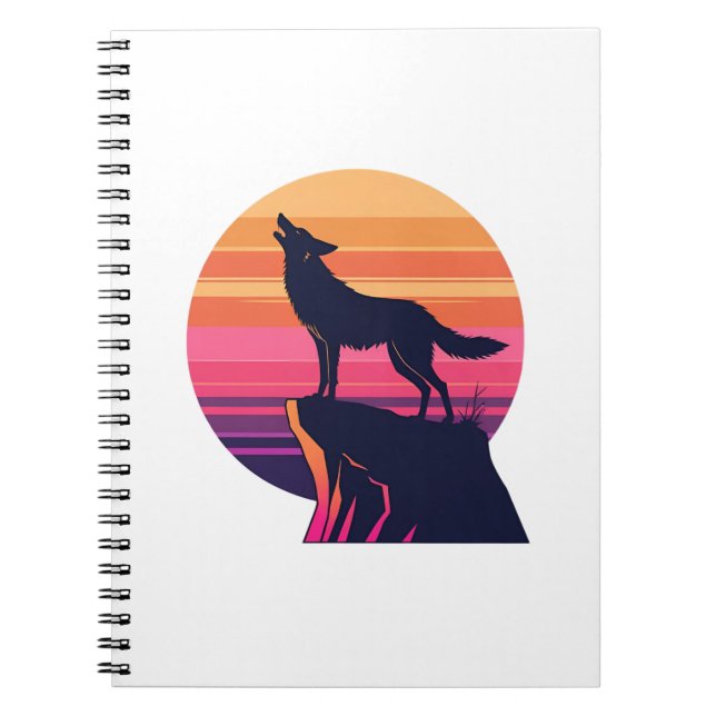 Howl at the Dusk – Retro Coyote Sunset  Notebook (Front)