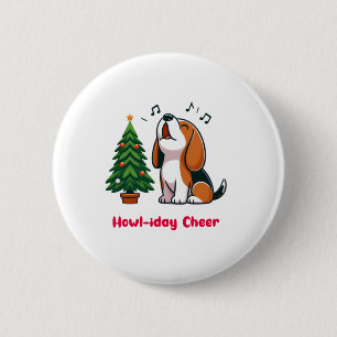 Howl-iday Cheer Beagle With A Christmas Tree Desig 6 Cm Round Badge