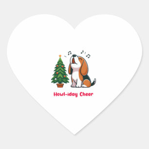 Howl-iday Cheer Beagle With A Christmas Tree Desig Heart Sticker