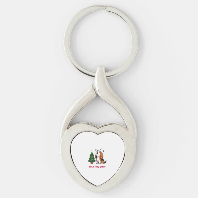 Howl-iday Cheer Beagle With A Christmas Tree Desig Key Ring (Front)