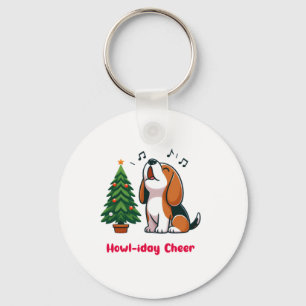 Howl-iday Cheer Beagle With A Christmas Tree Desig Key Ring