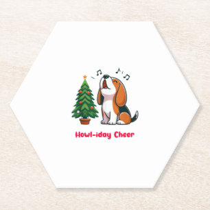 Howl-iday Cheer Beagle With A Christmas Tree Desig Paper Coaster