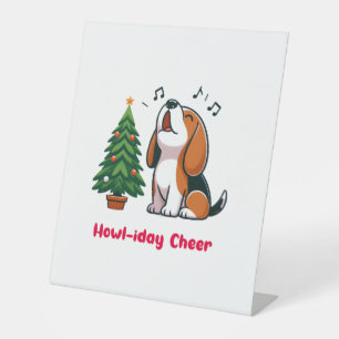 Howl-iday Cheer Beagle With A Christmas Tree Desig Pedestal Sign